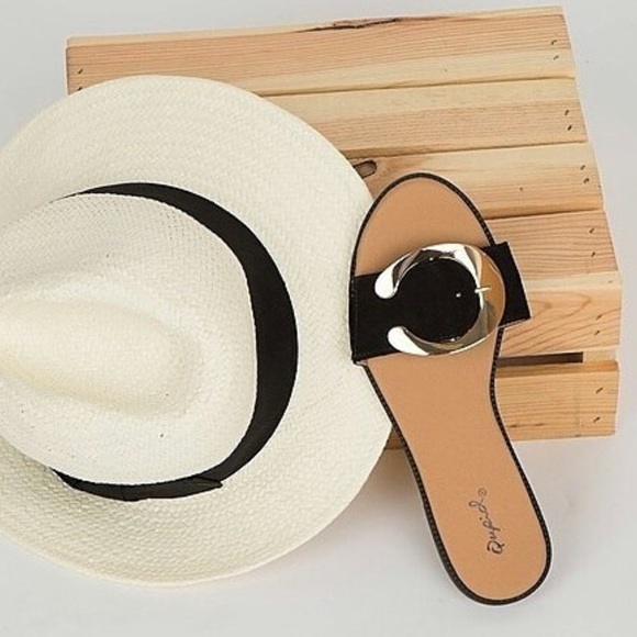 Faux Suede Gold Buckle Sandals - Picture 4 of 10